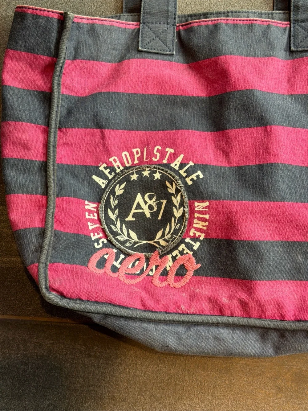 Aeropostale Navy Pink Striped Tote Bag vintage Y2K  Messenger/ Shoulder Bag